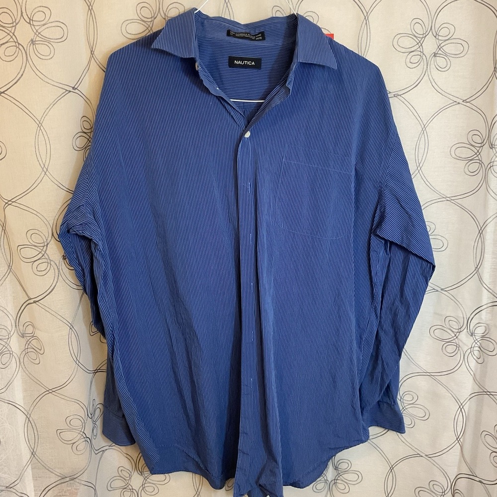 Men's Nautica Long Sleeve Blue Striped Button Up Shirt Size‎ (17 Neck) 34/35
